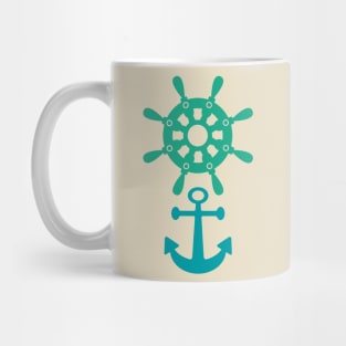 NAUTICAL SHIP'S WHEEL AND ANCHOR Coastal Seashore Boat Wheel - UnBlink Studio by Jackie Tahara Mug